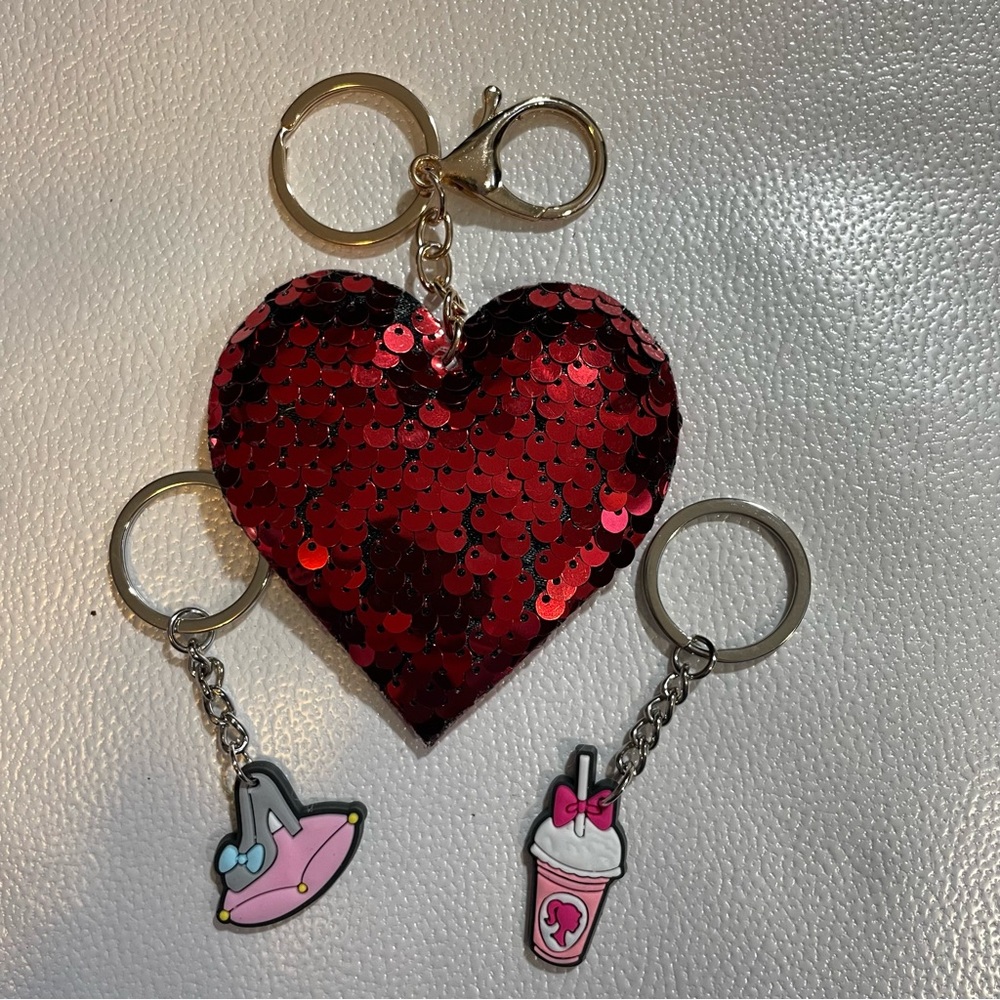 Red Sequin Heart Keychain with Charms